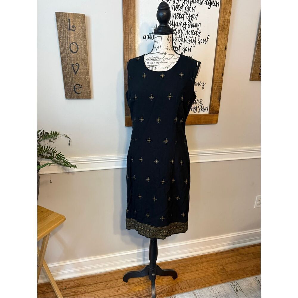 Sag Harbor Women's Sleeveless Floral Zip Back Sheath Dress Black Gold Size 12